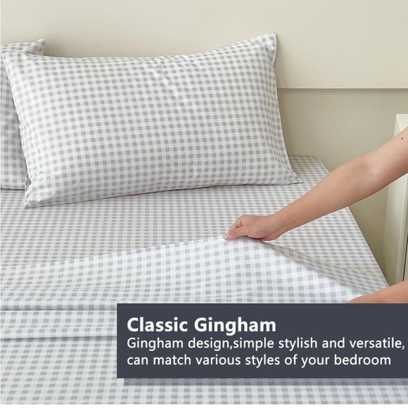 Full size sheet set Amazon basic New in sealed box. Grey gingham plaid - Picture 3 of 8